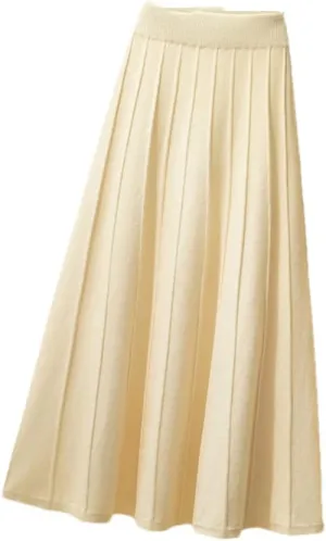 DBFBDTU Knitted Pleated Skirts for Women High Waist Skirt Office Ladies Midi Skirt
