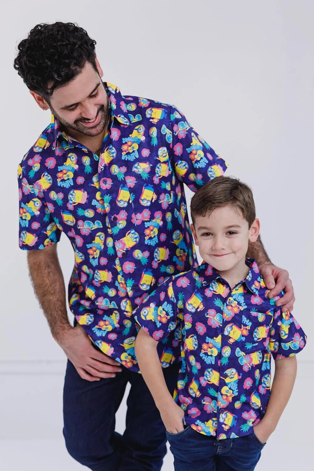 Despicable Me Minions Hawaiian Button Down Dress Shirt Matching Family Toddler to Adult