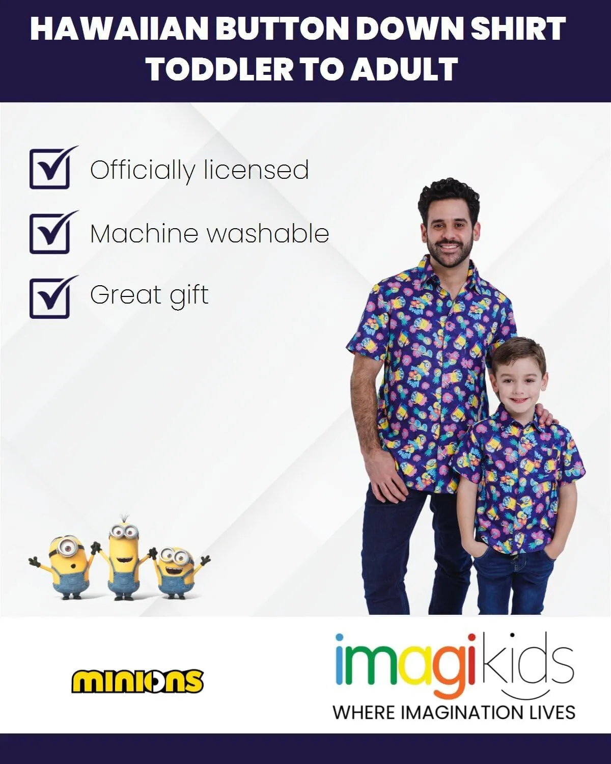 Despicable Me Minions Hawaiian Button Down Dress Shirt Matching Family Toddler to Adult