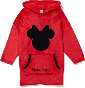 Disney Girls Blanket Hoodie Oversized Fleece Ultra Soft and Cosy Minnie Mouse Red One Size