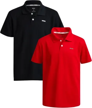 DKNY Boys' Polo Shirt - 2 Pack Active Short Sleeve School Uniform Golf Shirts for Boys, Quick Dry Performance Fabric (8-20)