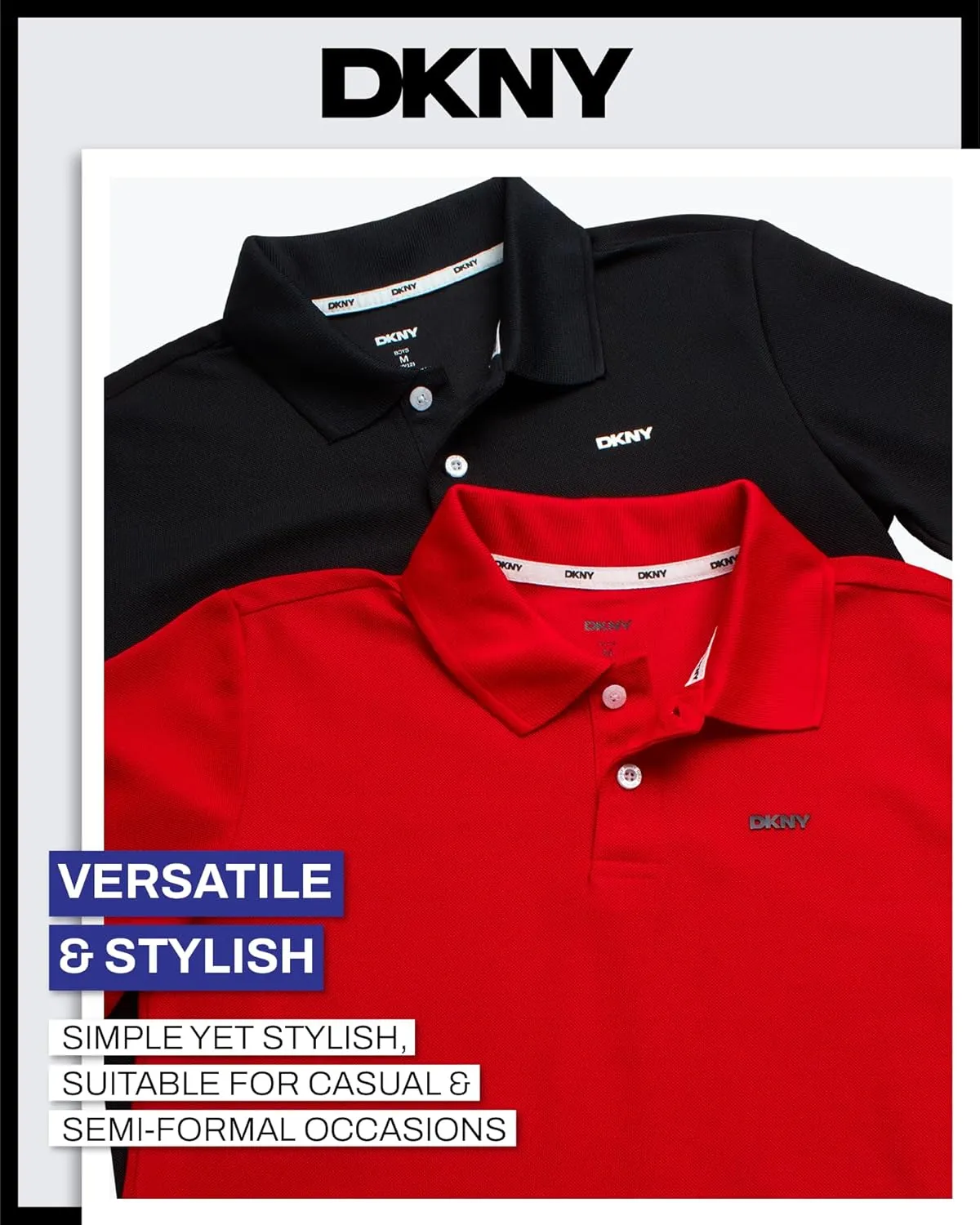 DKNY Boys' Polo Shirt - 2 Pack Active Short Sleeve School Uniform Golf Shirts for Boys, Quick Dry Performance Fabric (8-20)