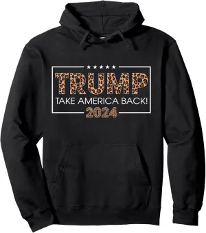 Donald Trump 2024 Take America Back Leopard Print Gift Women Pullover Hoodie