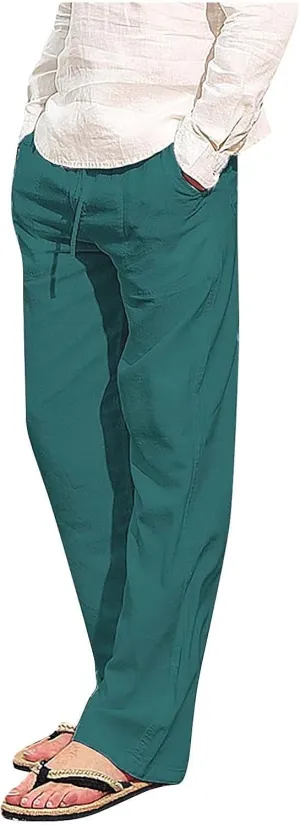 DuDubaby Ski Pants Men Men Fashion Cotton Linen Plus Size Casual Elastic Waist Pockets Long Pants Running Pants