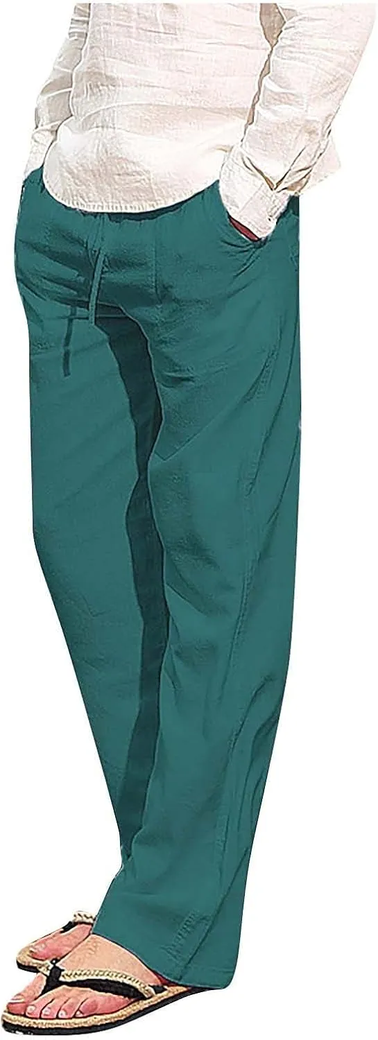DuDubaby Ski Pants Men Men Fashion Cotton Linen Plus Size Casual Elastic Waist Pockets Long Pants Running Pants