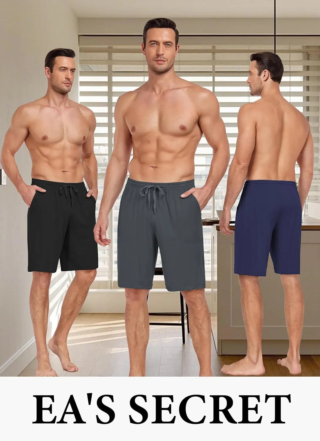 EA'S SECRET Mens Pajama Shorts Bamboo Drawstring Men's Sleep Shorts Soft Lounge Pajama Bottoms with Pockets 2 Pack