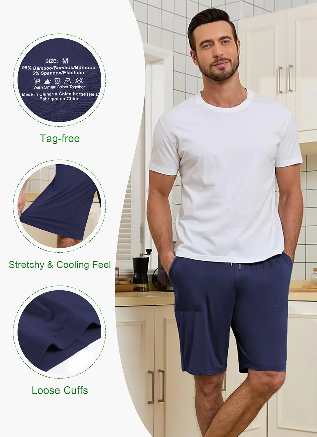 EA'S SECRET Mens Pajama Shorts Bamboo Drawstring Men's Sleep Shorts Soft Lounge Pajama Bottoms with Pockets 2 Pack