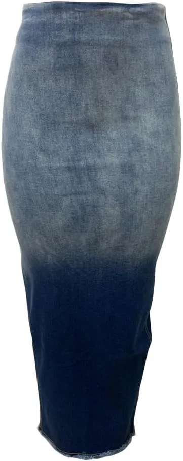 Ecirod Womens Casual High Waisted Gradient Print Zipper Back Denim Jean Maxi Skirt Y2k Streetwear