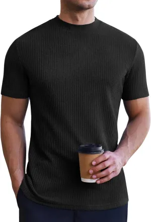 Ekouaer Mens Mock Turtleneck Short Sleeve Knit T Shirts Slim Fit Basic Thermal Tops Lightweight Tee S-XXXL