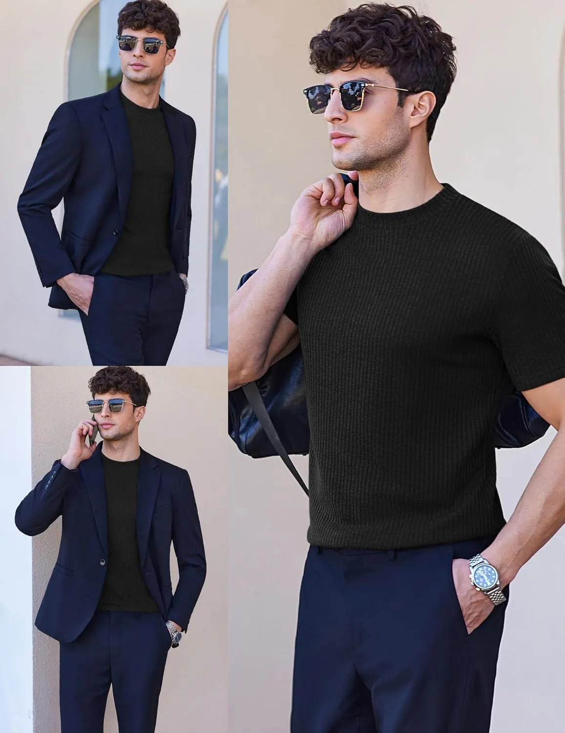 Ekouaer Mens Mock Turtleneck Short Sleeve Knit T Shirts Slim Fit Basic Thermal Tops Lightweight Tee S-XXXL
