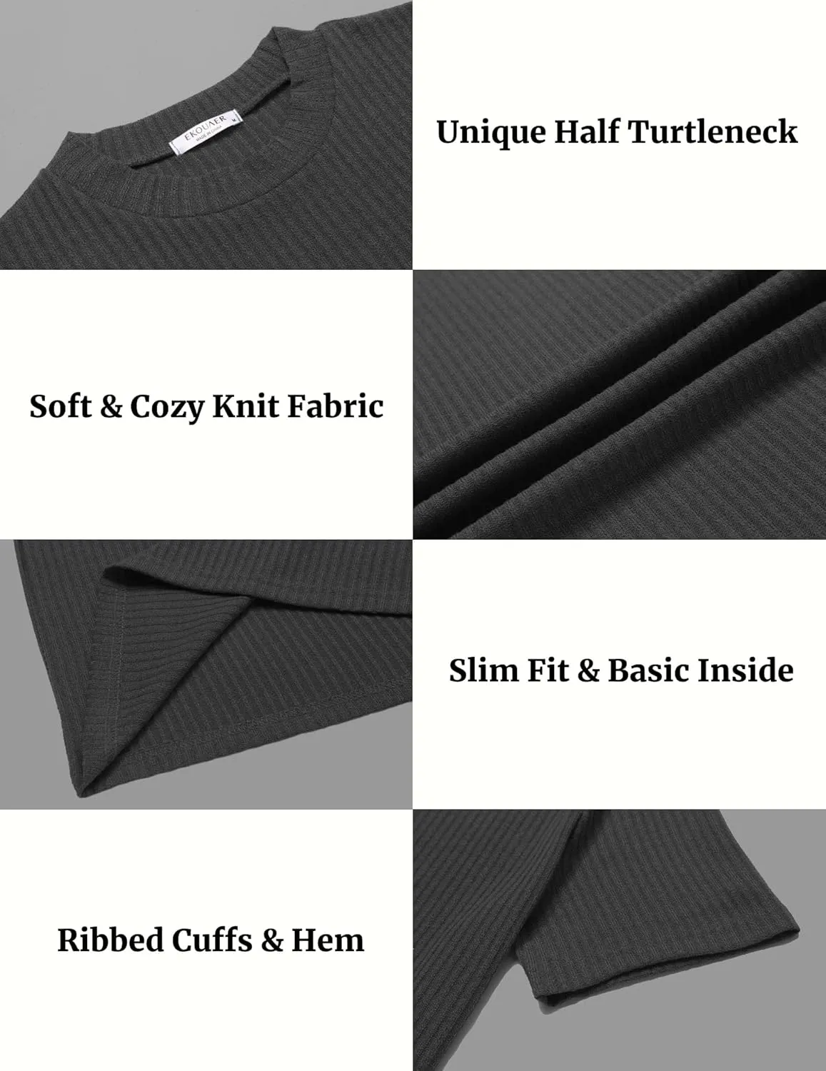 Ekouaer Mens Mock Turtleneck Short Sleeve Knit T Shirts Slim Fit Basic Thermal Tops Lightweight Tee S-XXXL