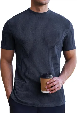 Ekouaer Mens Mock Turtleneck Short Sleeve Knit T Shirts Slim Fit Basic Thermal Tops Lightweight Tee S-XXXL