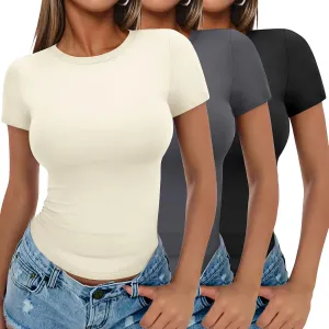 Ekouaer Womens Basic Tee Shirts 3 Pack Short Sleeve Crew Neck Thermal Underwear Tops Base Layer