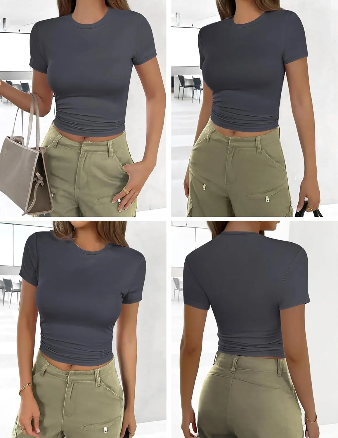 Ekouaer Womens Basic Tee Shirts 3 Pack Short Sleeve Crew Neck Thermal Underwear Tops Base Layer