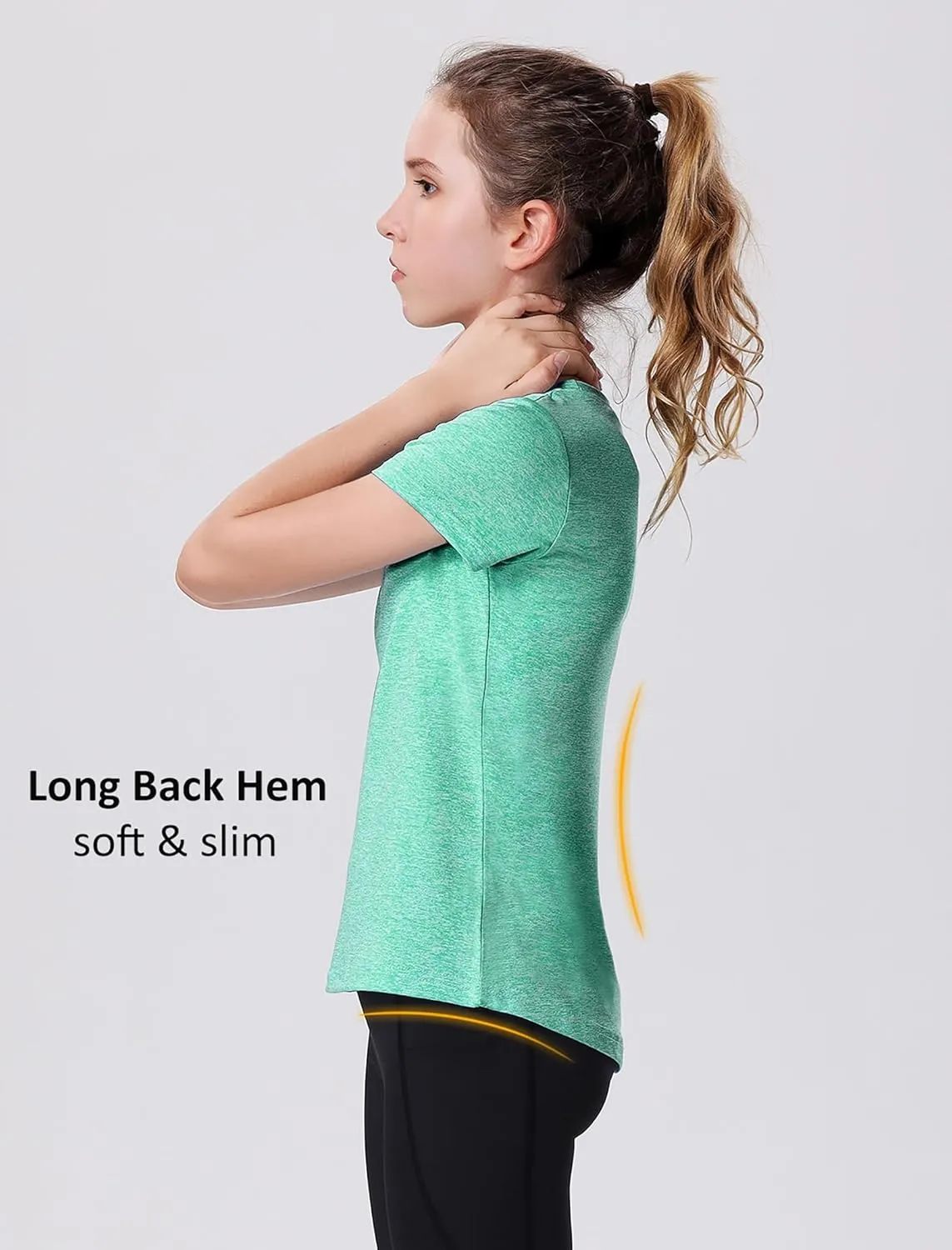 EXARUS 4 Pack Girls Athletic Shirts Quick Dry Short Sleeve Tshirts Crewneck Tee Workout Activewear Tops for Kids 8-16Y