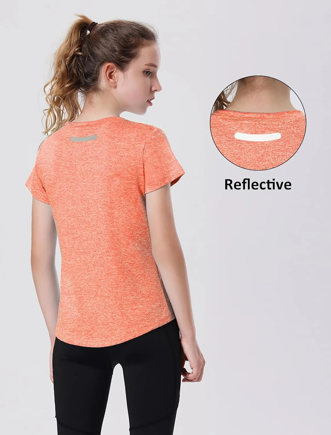 EXARUS 4 Pack Girls Athletic Shirts Quick Dry Short Sleeve Tshirts Crewneck Tee Workout Activewear Tops for Kids 8-16Y