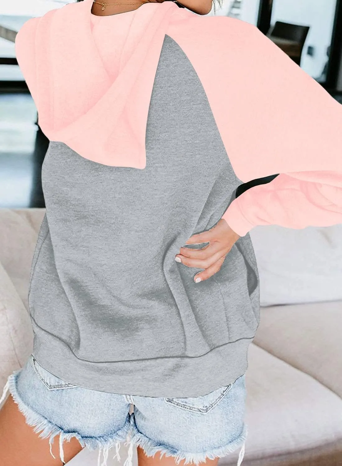 Ezbelle Women's Color Block Zip Up Hoodie Sweatshirt Casual Long Sleeve Jacket Sweater with Pockets