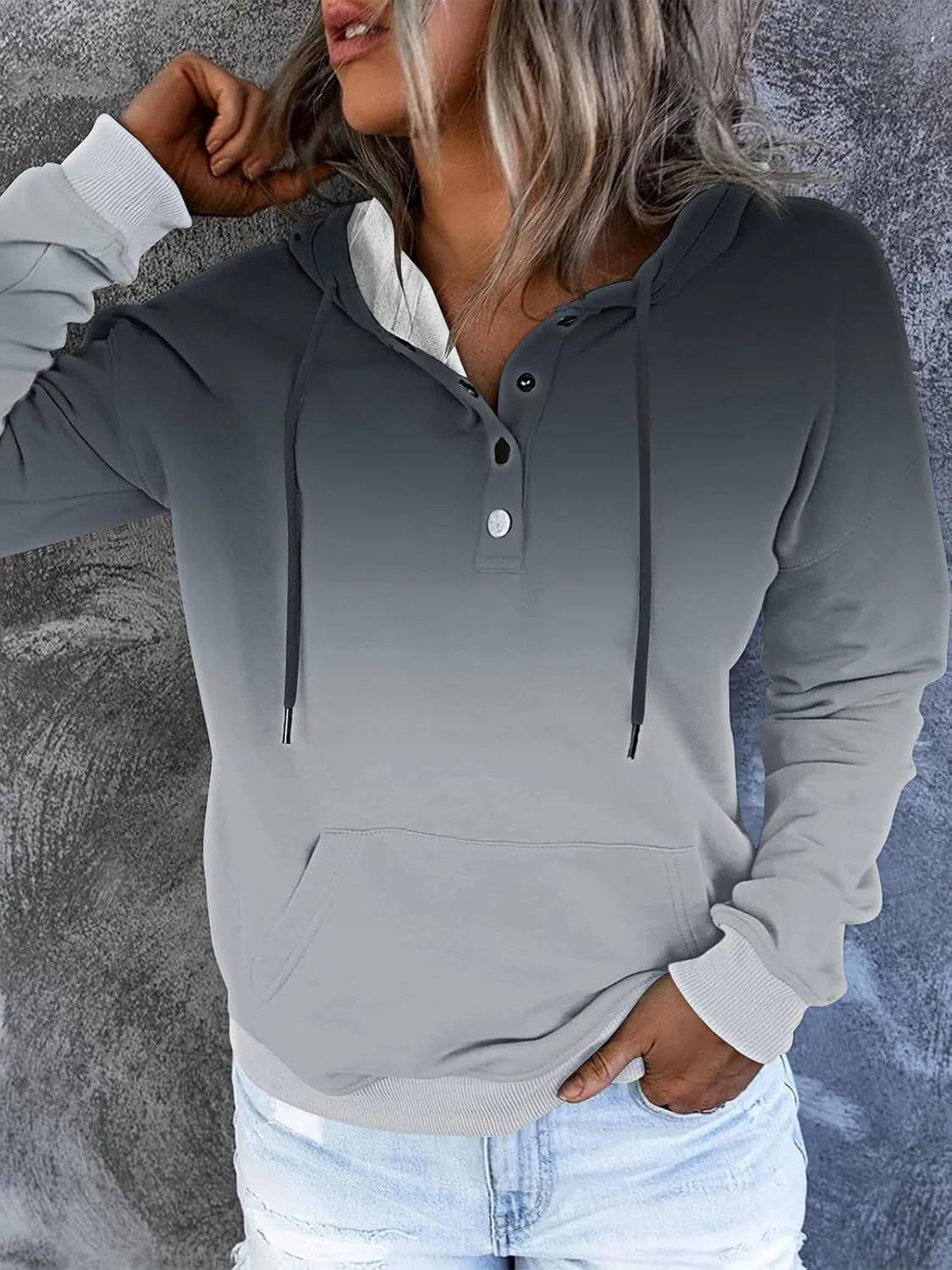 FARORO Hooded Sweatshirts for Women Hoodies Pullover Casual Sports Top Button Down Shirt with Pockets
