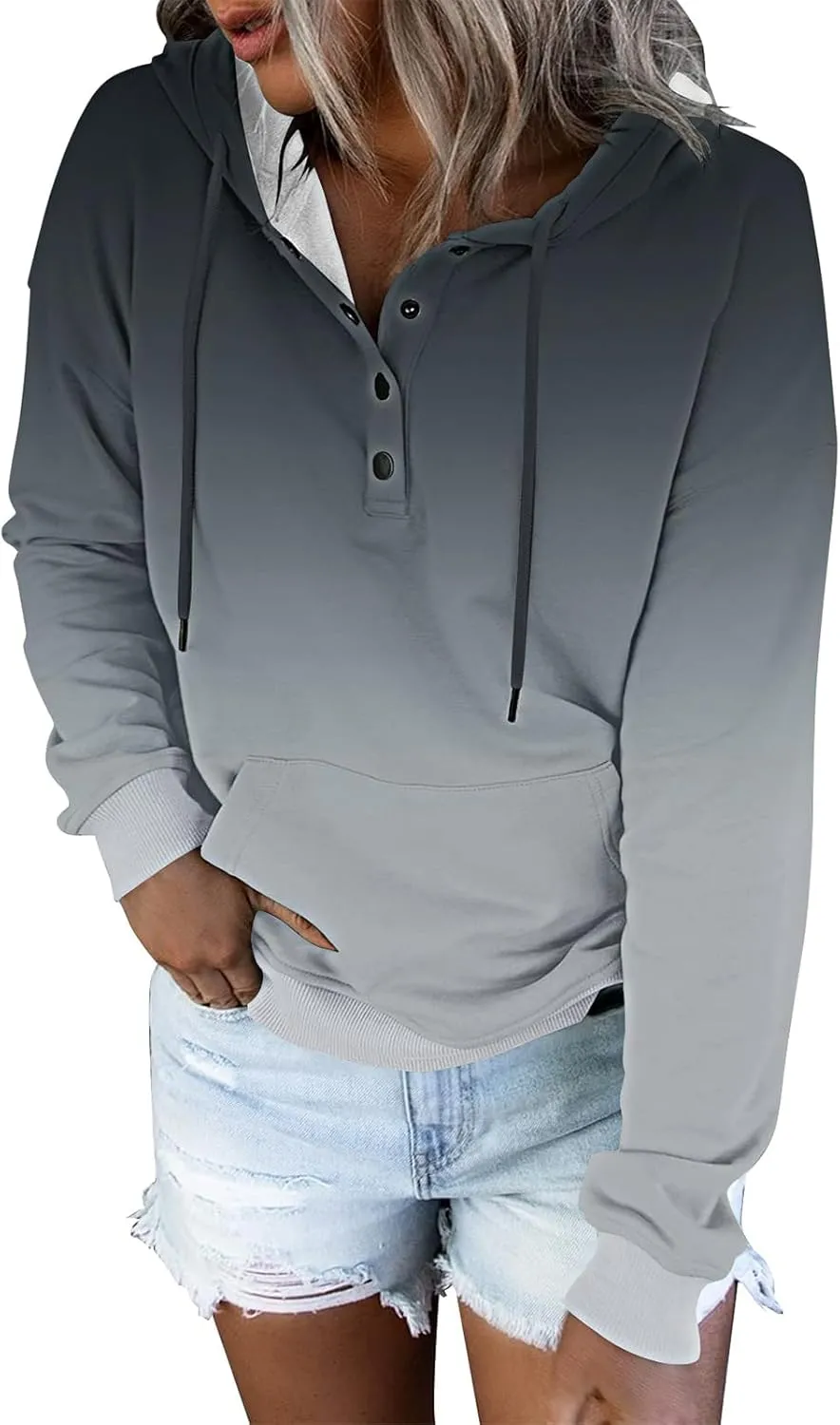 FARORO Hooded Sweatshirts for Women Hoodies Pullover Casual Sports Top Button Down Shirt with Pockets