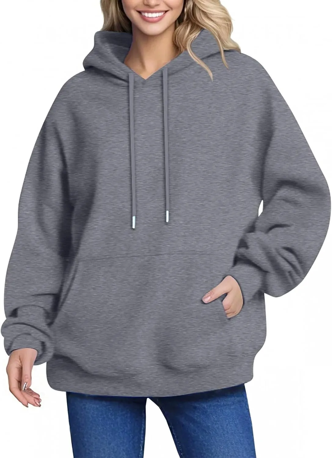 Febecool Womens Oversized Hoodies Sweatshirts Women's Hoodie Women's Solid Color Long-sleeved Baggy Pullover Sweater Top