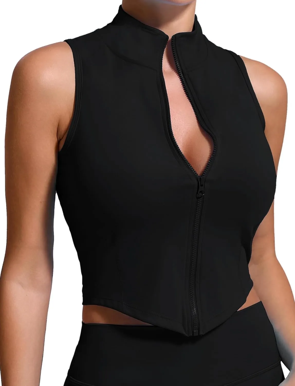 FEOYA Curve Hem Golf Tank Top for Women Sleeveless Full Zip Up Yoga Workout Vest Slim Fit Nylon Tennis Shirt 2025