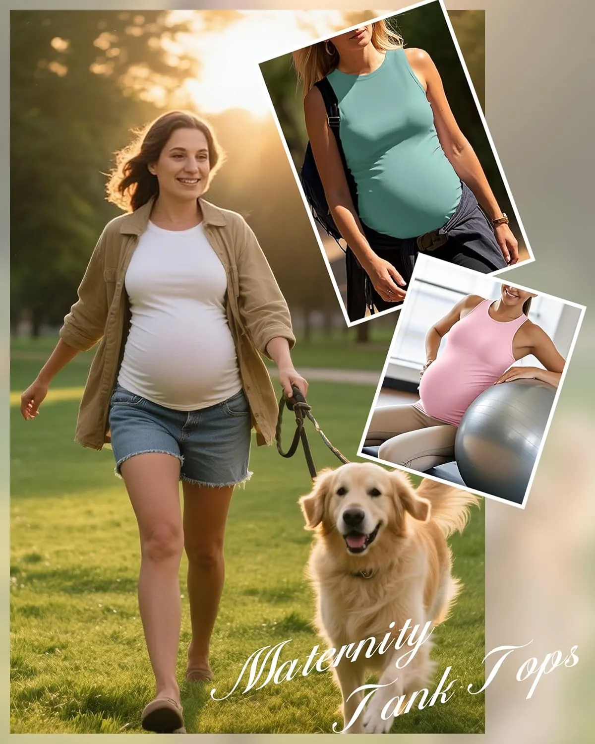 Ficerd 4 Pack Women's Maternity Tank Tops, Side Ruched Sleeveless Pregnancy Shirts Summer Comfy Round Neck Maternity Vest Tee