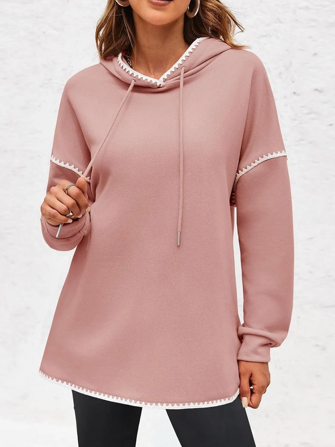 Fisoew Womens Oversized Long Sleeve Hoodies Casual Drawstring Contrast Color Sweatshirts Fall Pullovers