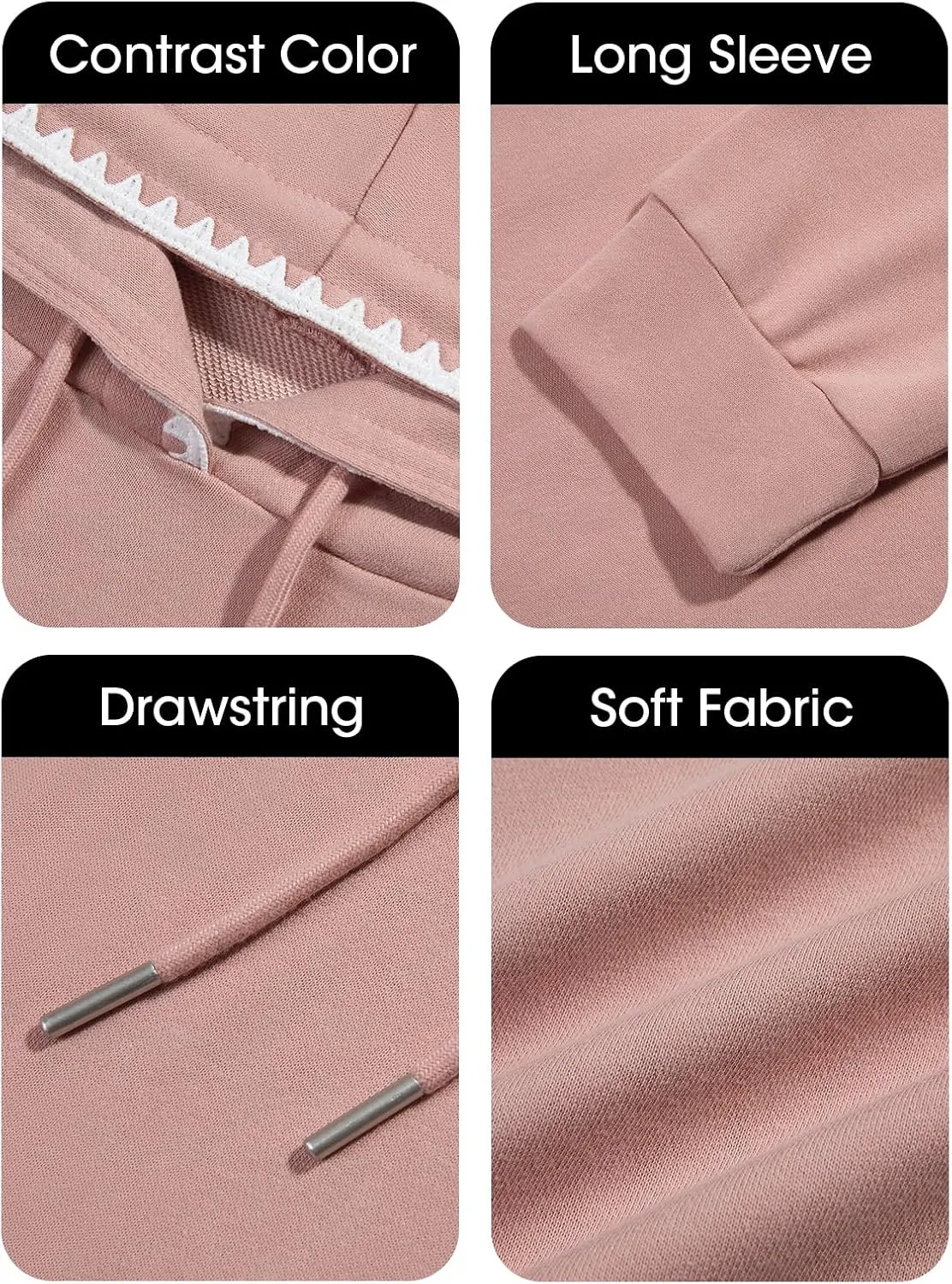 Fisoew Womens Oversized Long Sleeve Hoodies Casual Drawstring Contrast Color Sweatshirts Fall Pullovers