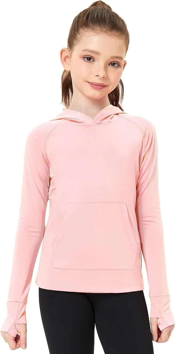 FitsT4 Sports Kids UPF50  Sun Shirt with Pockets Thumbholes Girls Lightweight Quick Dry UV Protection Long Sleeve Hoodie