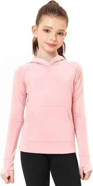 FitsT4 Sports Kids UPF50  Sun Shirt with Pockets Thumbholes Girls Lightweight Quick Dry UV Protection Long Sleeve Hoodie