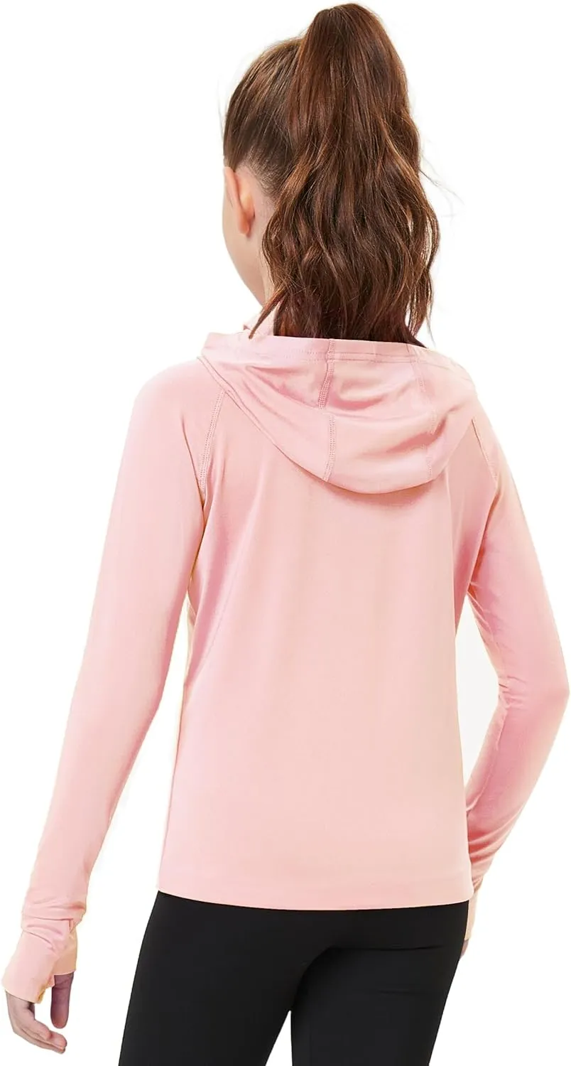 FitsT4 Sports Kids UPF50  Sun Shirt with Pockets Thumbholes Girls Lightweight Quick Dry UV Protection Long Sleeve Hoodie