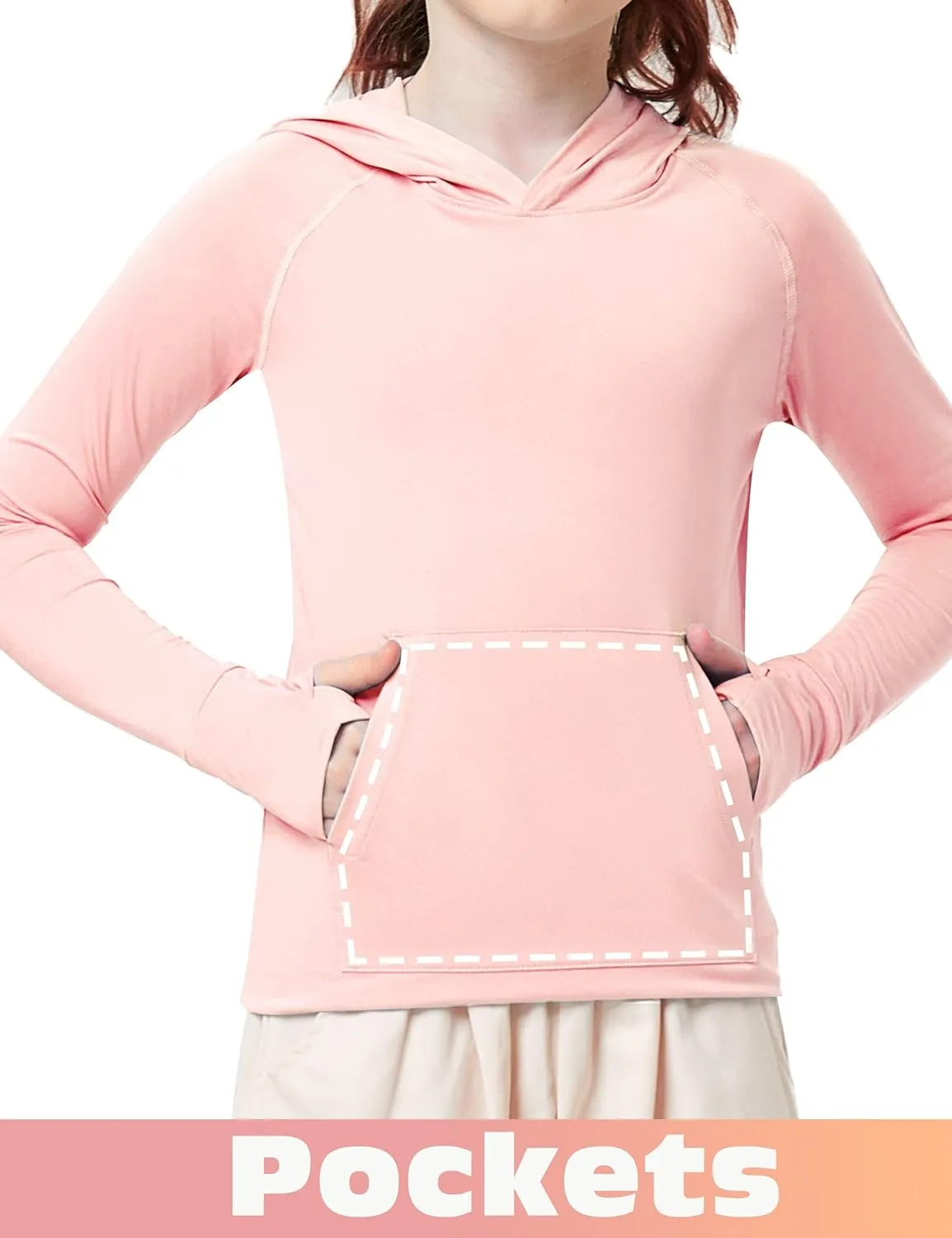 FitsT4 Sports Kids UPF50  Sun Shirt with Pockets Thumbholes Girls Lightweight Quick Dry UV Protection Long Sleeve Hoodie