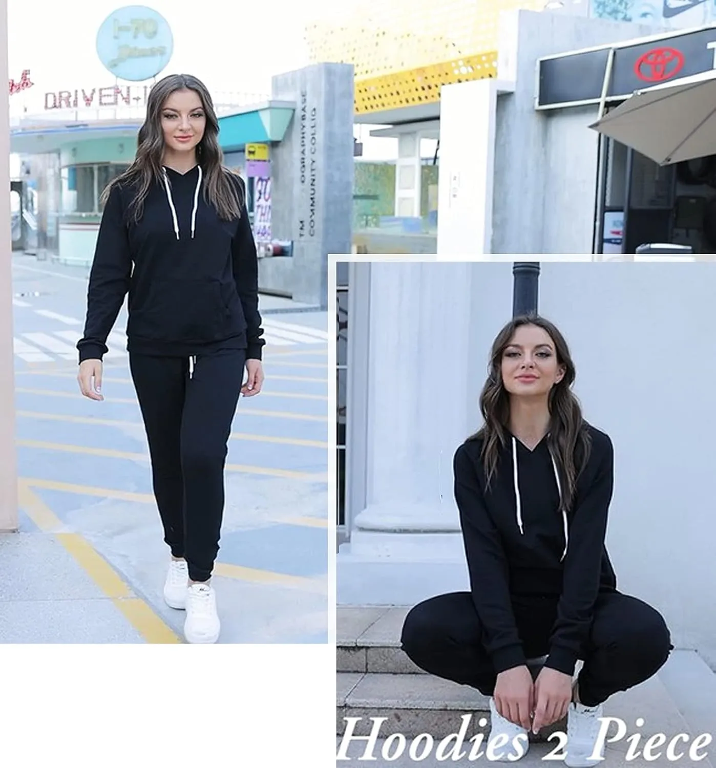 Fixmatti Women Pullover Hoodie Pockets Sweatpants Sport Jogger Sweatsuit