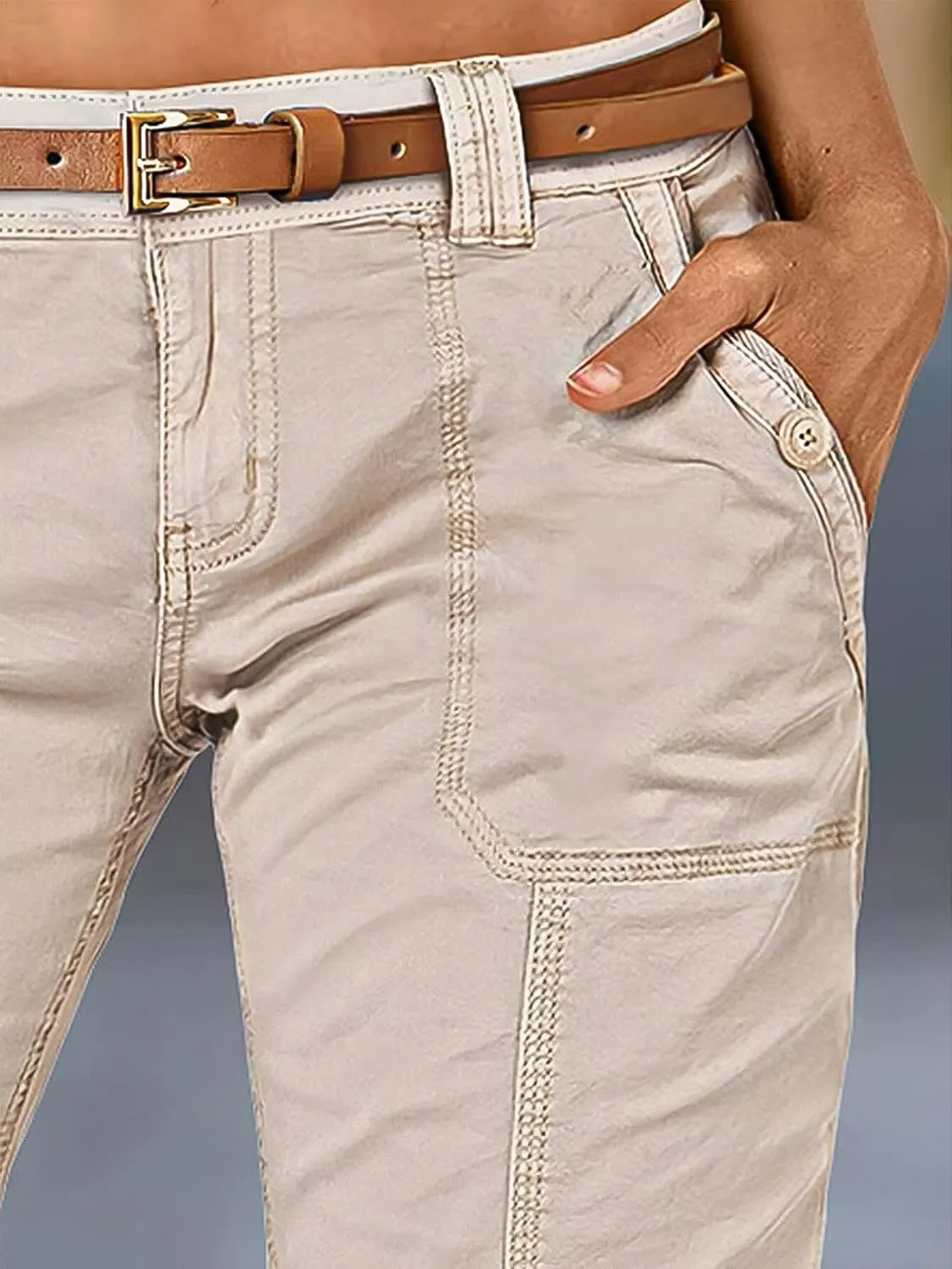 Flamingals Bermuda Shorts for Women Low Rise Roll Tab Hem Skinny Long Cargo Shorts Summer Casual Without Belt