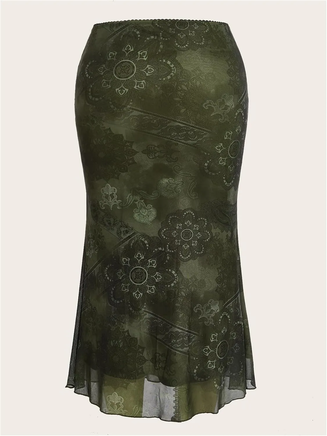 Floerns Women's Plus Size Paisley High Waisted Pencil Skirt Y2k Fishtail Hem Long Skirts