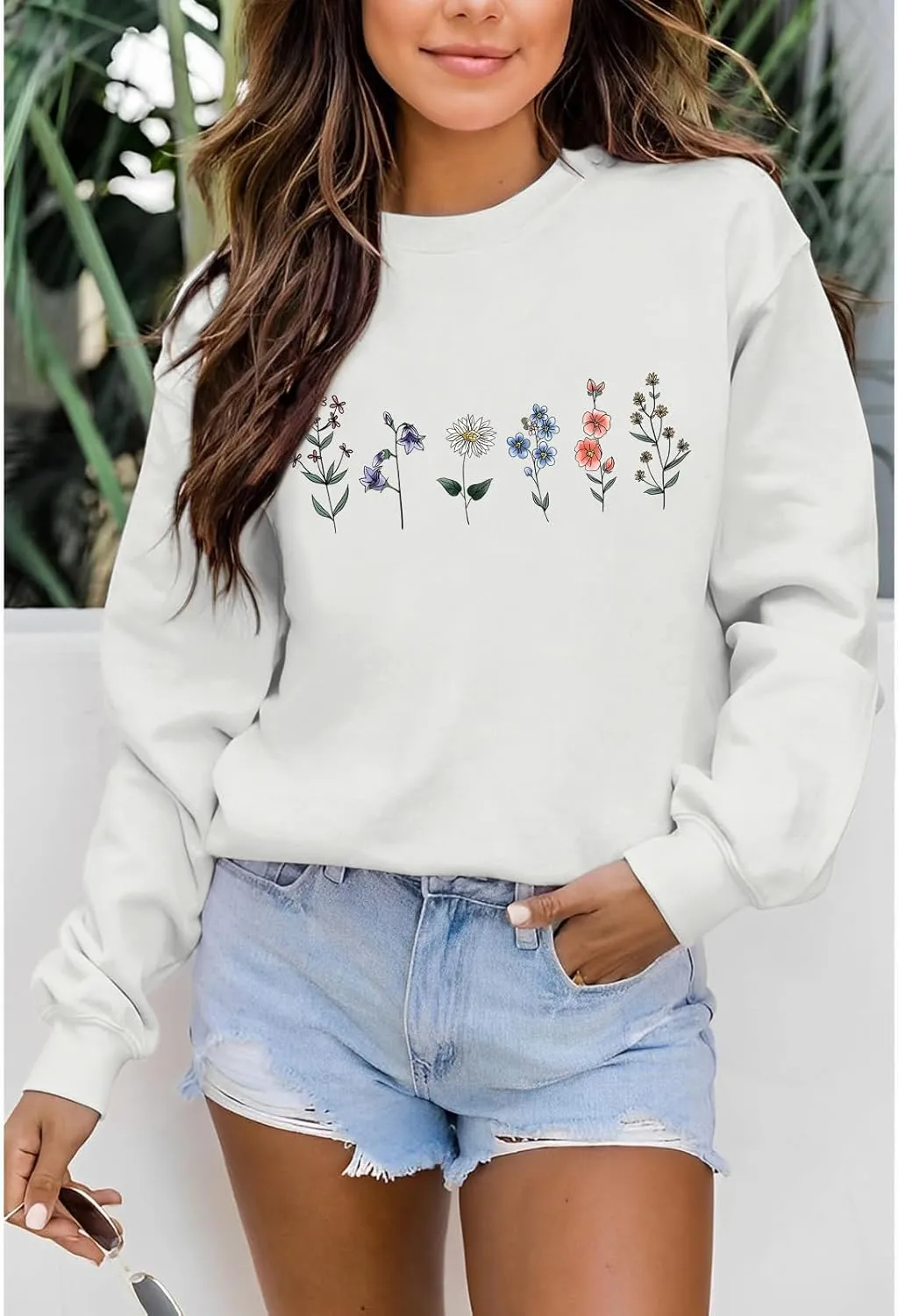 Flower Graphic Sweatshirt for Women Floral Printed Vintage Long Sleeves Shirt Crewneck Hoodie Loose Pullovers Tops