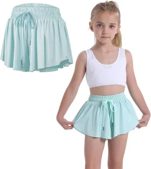 Flowy Shorts for Teen Girls with Spandex Liner 2-in-1 Youth Butterfly Skirts Tennis Running Fitness Sports Dance Skort