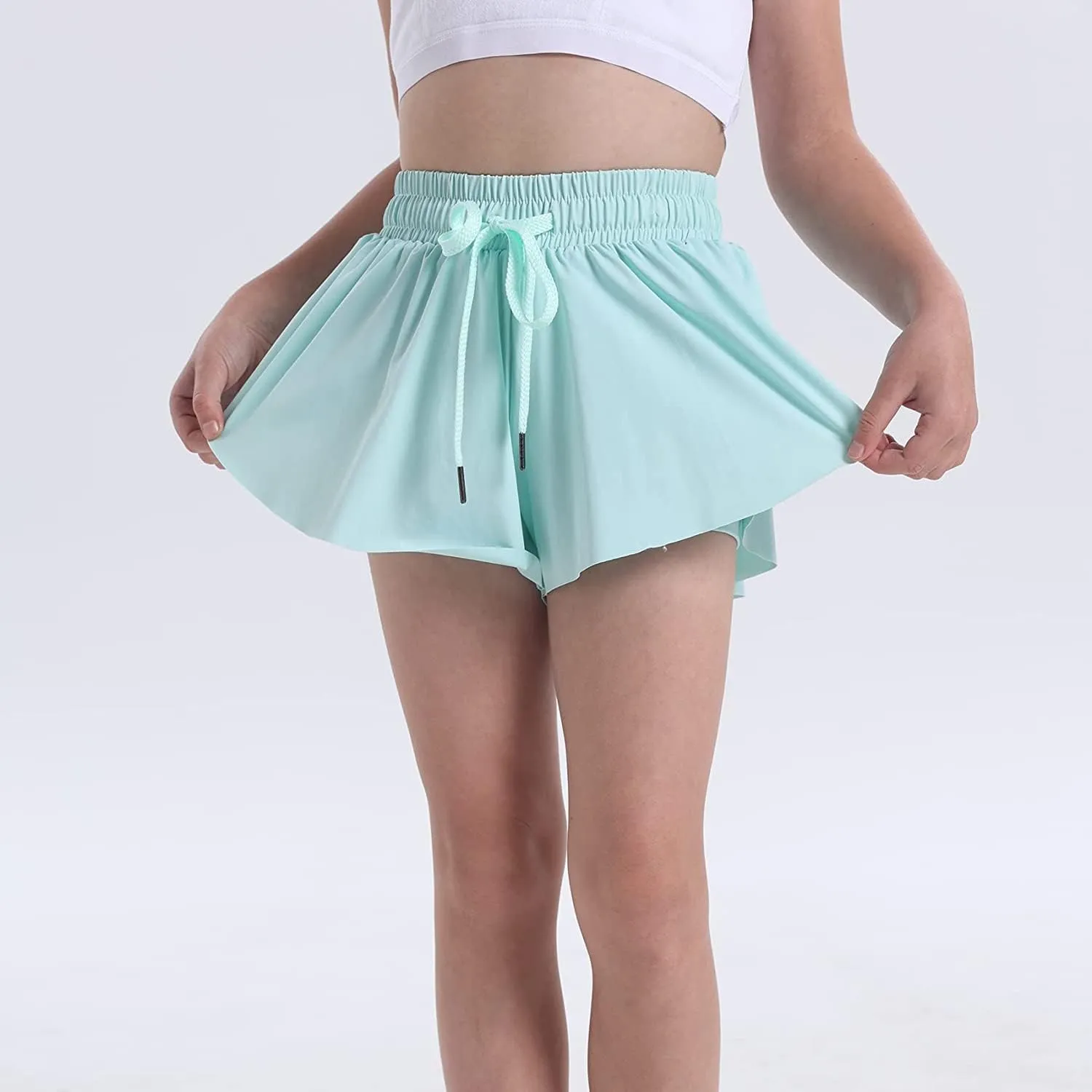 Flowy Shorts for Teen Girls with Spandex Liner 2-in-1 Youth Butterfly Skirts Tennis Running Fitness Sports Dance Skort