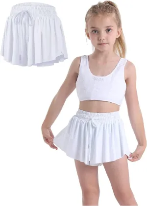Flowy Shorts for Teen Girls with Spandex Liner 2-in-1 Youth Butterfly Skirts Tennis Running Fitness Sports Dance Skort