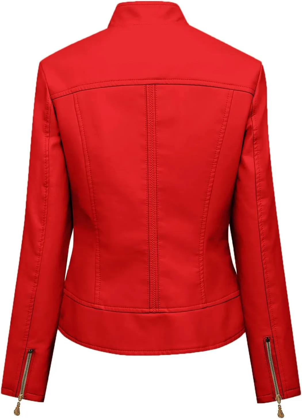 FMCHICO Women's Zipped Notch Collar Moto Biker Jacket Casual Short Coat Outwear