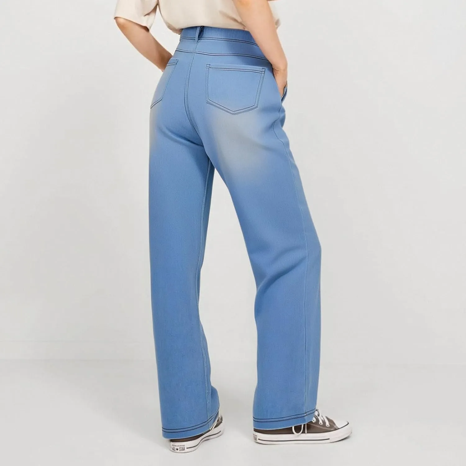 FQZWONG Jeans for Women Trendy Plus Size High Waisted Straight Pants Slim Fit Solid Tummy Control Denim Sweatpants