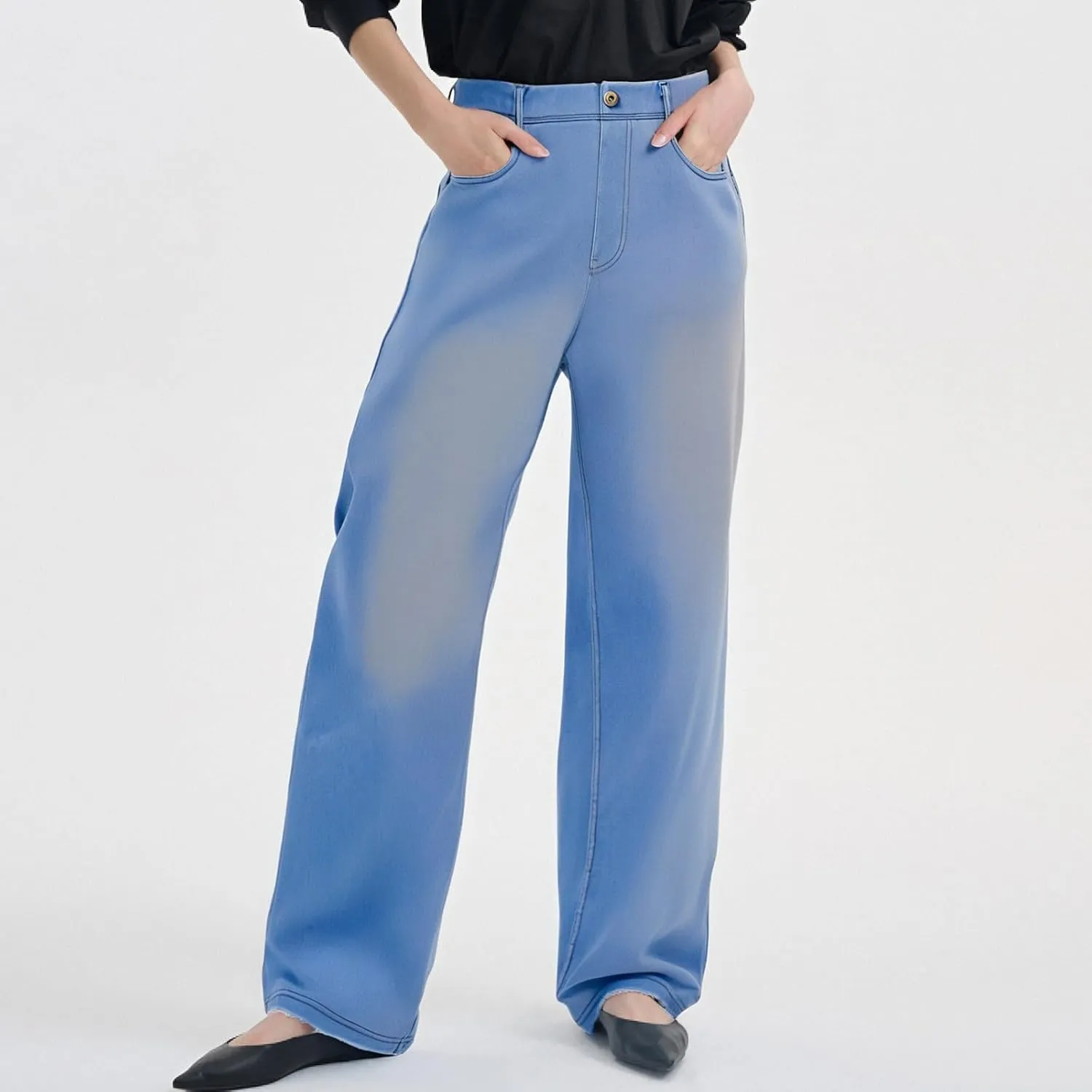 FQZWONG Jeans for Women Trendy Plus Size High Waisted Straight Pants Slim Fit Solid Tummy Control Denim Sweatpants