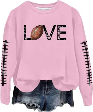 Game Day Sweatshirt Women Heart Football Graphic Sweatshirt Fall Long Sleeve Pullover Tops Football Mom Sweatshirt