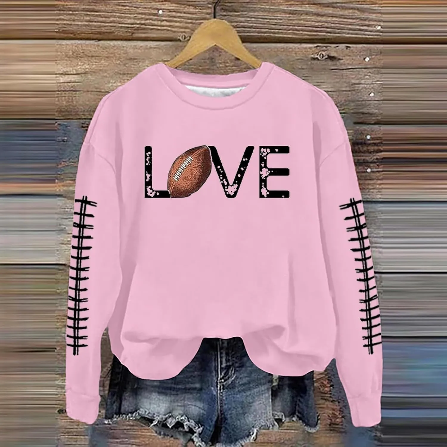Game Day Sweatshirt Women Heart Football Graphic Sweatshirt Fall Long Sleeve Pullover Tops Football Mom Sweatshirt