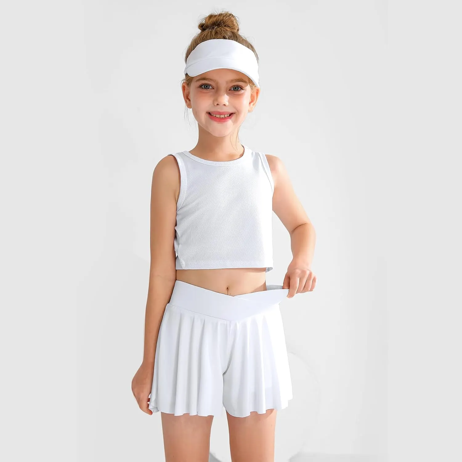 Girls' Athletic 2-in-1 Flowy Cheer Dance Biker Shorts Tennis Skirt Butterfly Skorts with Pocket for Girl Size 5-14 Years