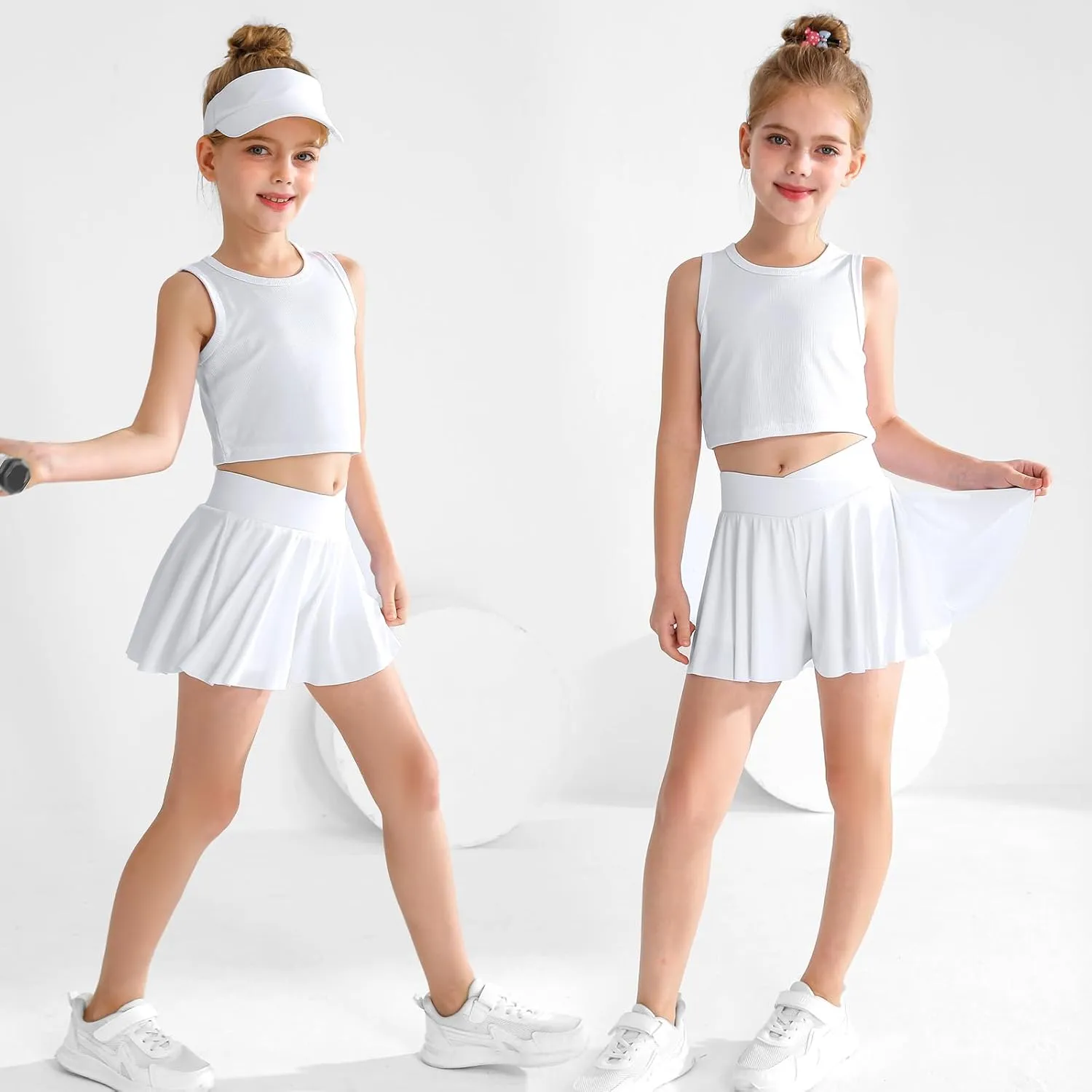 Girls' Athletic 2-in-1 Flowy Cheer Dance Biker Shorts Tennis Skirt Butterfly Skorts with Pocket for Girl Size 5-14 Years