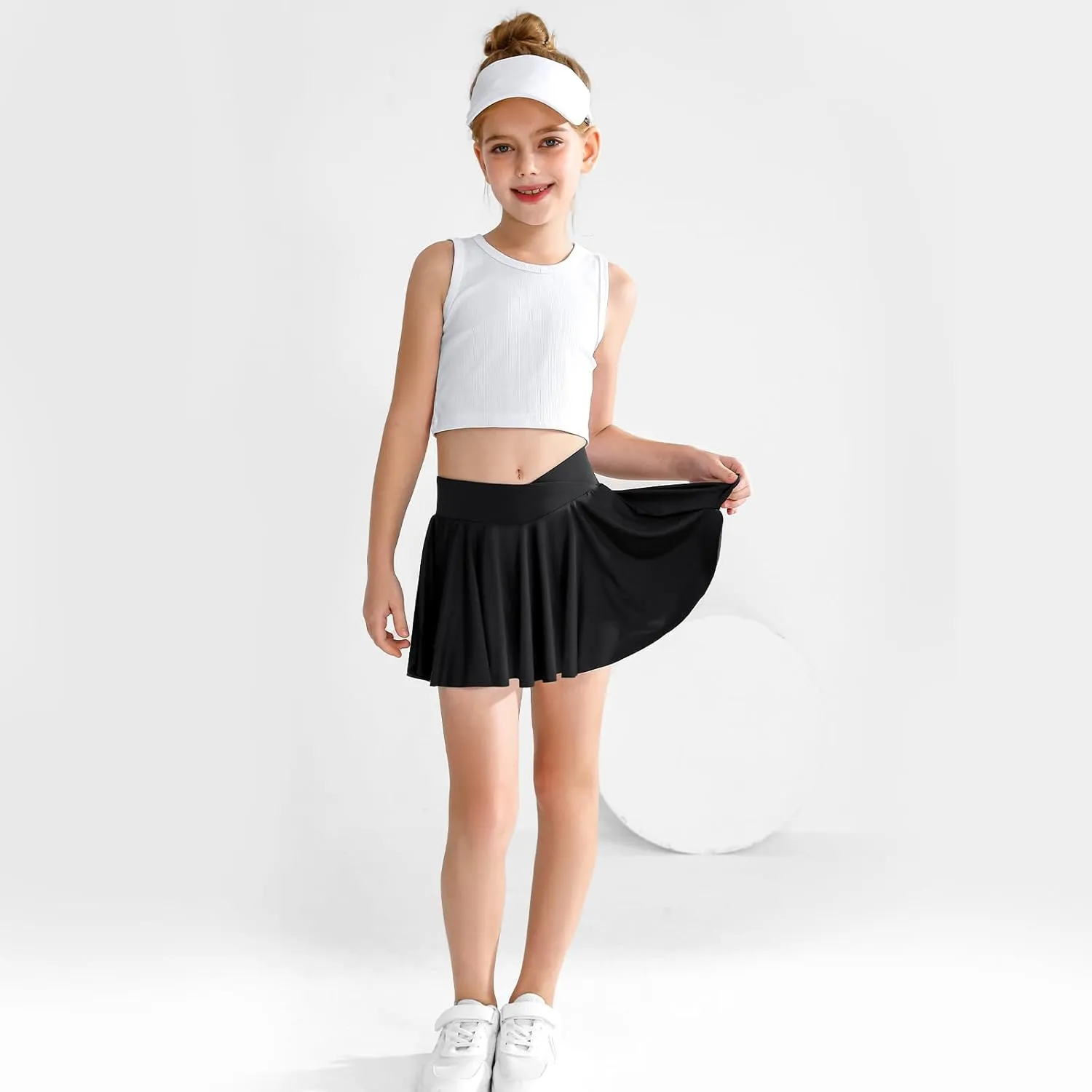 Girls' Athletic 2-in-1 Flowy Cheer Dance Biker Shorts Tennis Skirt Butterfly Skorts with Pocket for Girl Size 5-14 Years