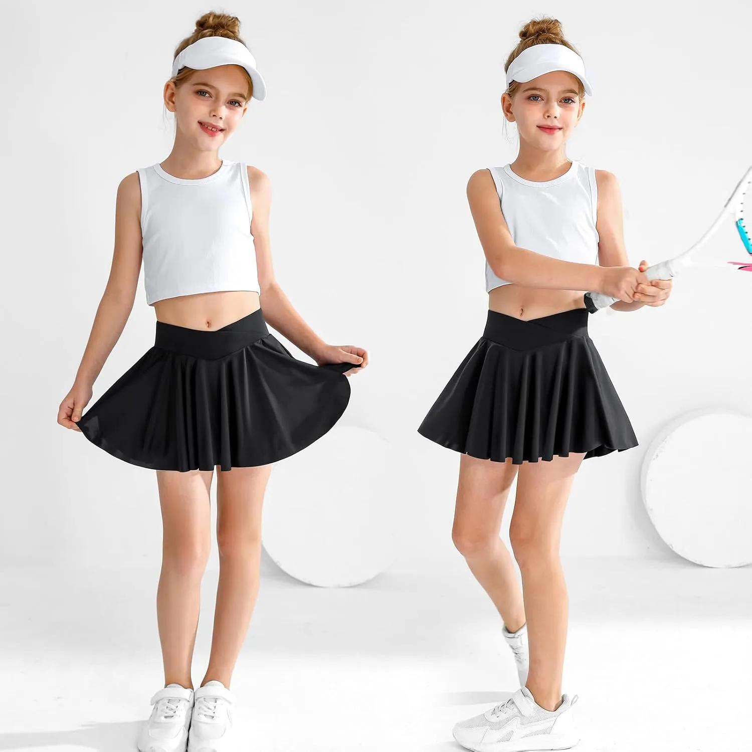 Girls' Athletic 2-in-1 Flowy Cheer Dance Biker Shorts Tennis Skirt Butterfly Skorts with Pocket for Girl Size 5-14 Years