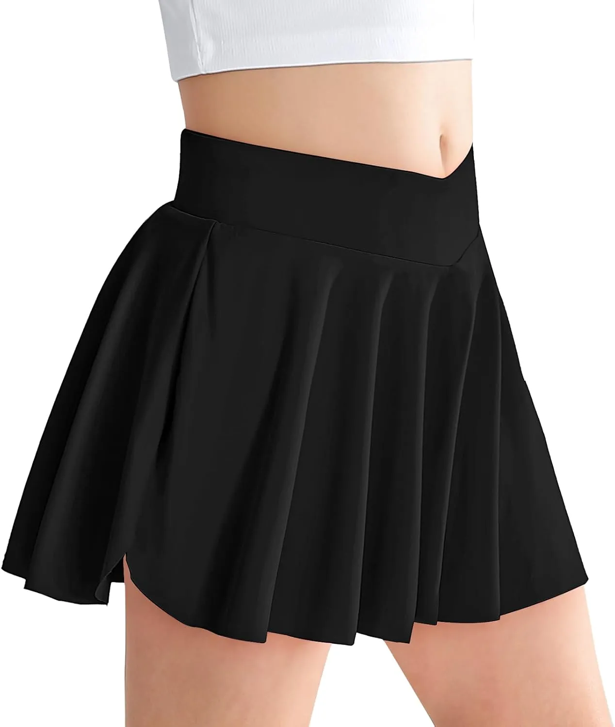 Girls' Athletic 2-in-1 Flowy Cheer Dance Biker Shorts Tennis Skirt Butterfly Skorts with Pocket for Girl Size 5-14 Years