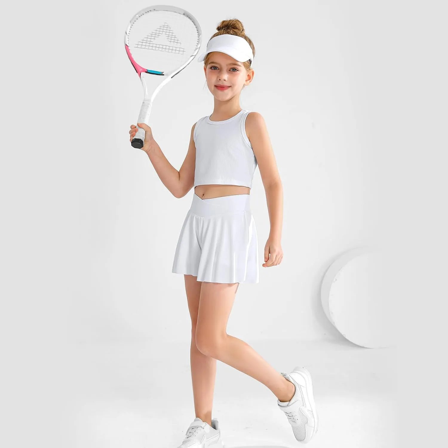 Girls' Athletic 2-in-1 Flowy Cheer Dance Biker Shorts Tennis Skirt Butterfly Skorts with Pocket for Girl Size 5-14 Years